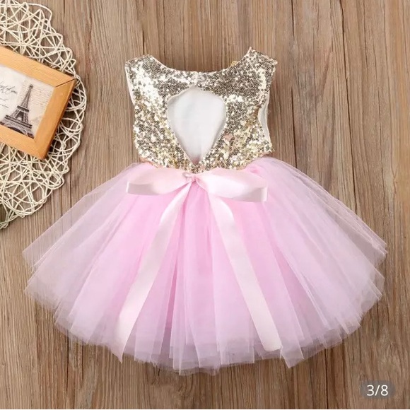 Girl’s Pink & Gold Sequin Tulle Dress, party, pageant, formal - Picture 2 of 4